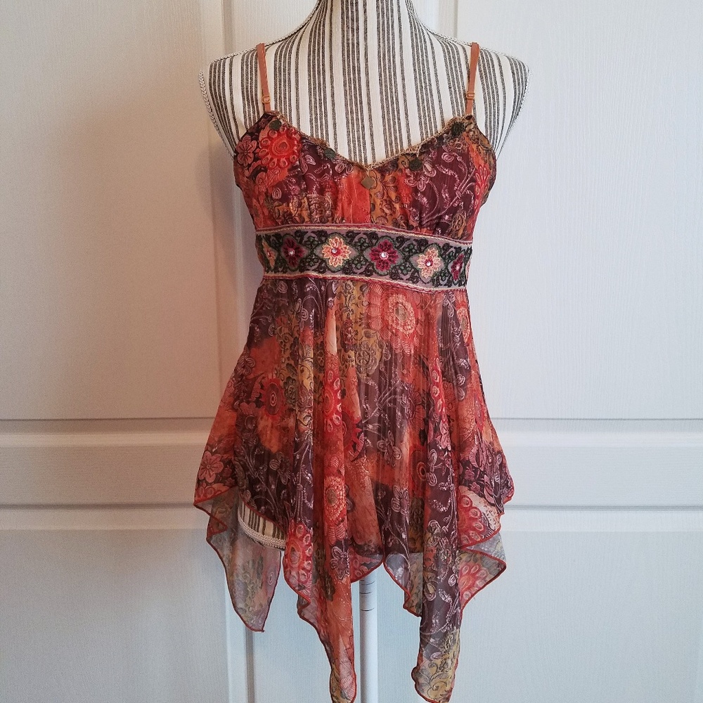 Boho -Coachella Style Beaded Flowy Top Size S